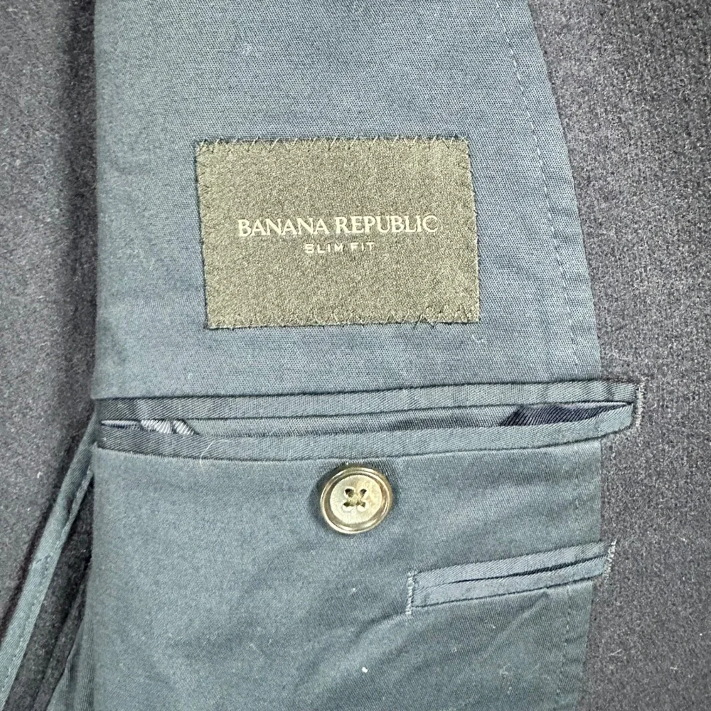 Banana Republic Mens 44R Slim Fit Navy Blue Mario Bellucci Italian Wool Blazer